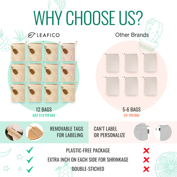 Leafico Multipurpose Reusable Cotton Bags Small 5x7"