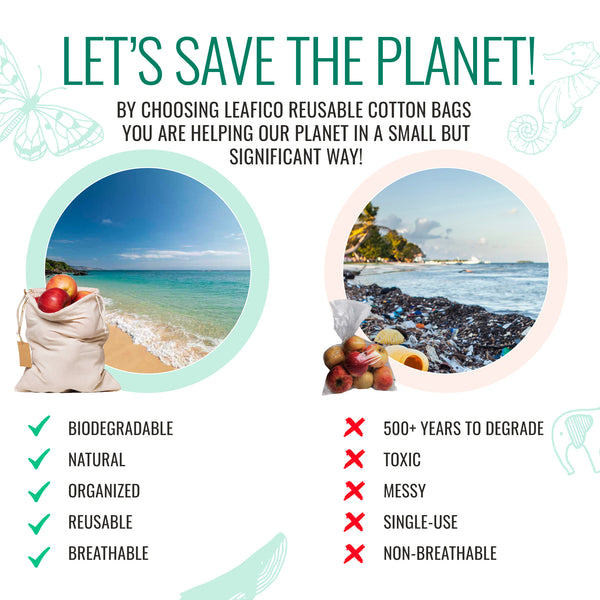 Leafico Multipurpose Reusable Cotton Bags Small 5x7"