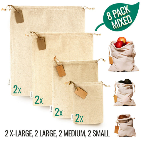 Multipurpose Reusable Cotton Bags Mix Set (S,M,L,XL)