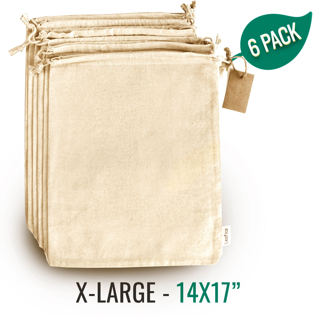 Multipurpose Reusable Cotton Bags X-Large 14x17 – Leafico