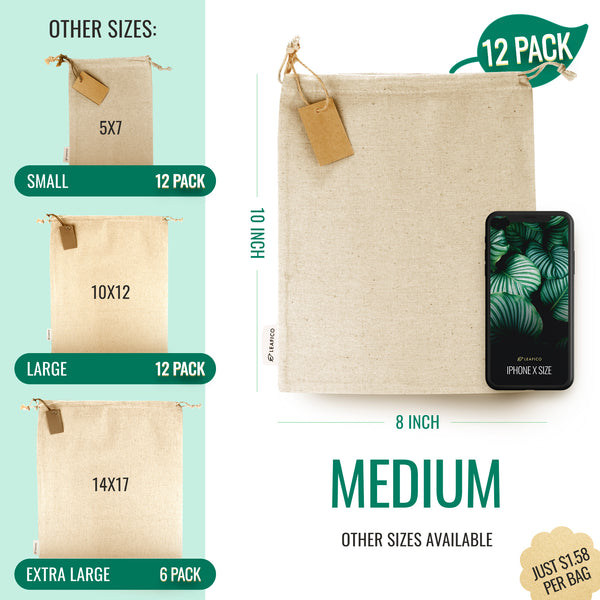 Multipurpose Reusable Cotton Bags Medium 8x10"