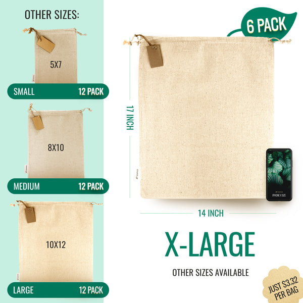Multipurpose Reusable Cotton Bags X-Large 14x17"